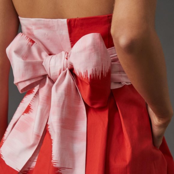 Anthropologie Hutch 10 NWT Polly Strapless Bubble Mini Dress Bow Pink Red New - Picture 4 of 4